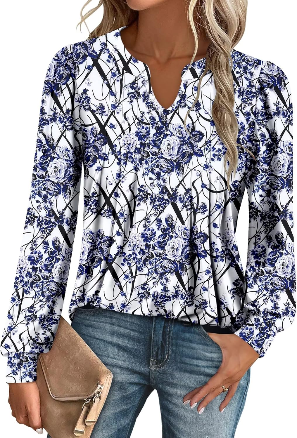 ONLYSHE Women Long Sleeve Shirts Ladies Floral Tops Fall Clothing - Image 5