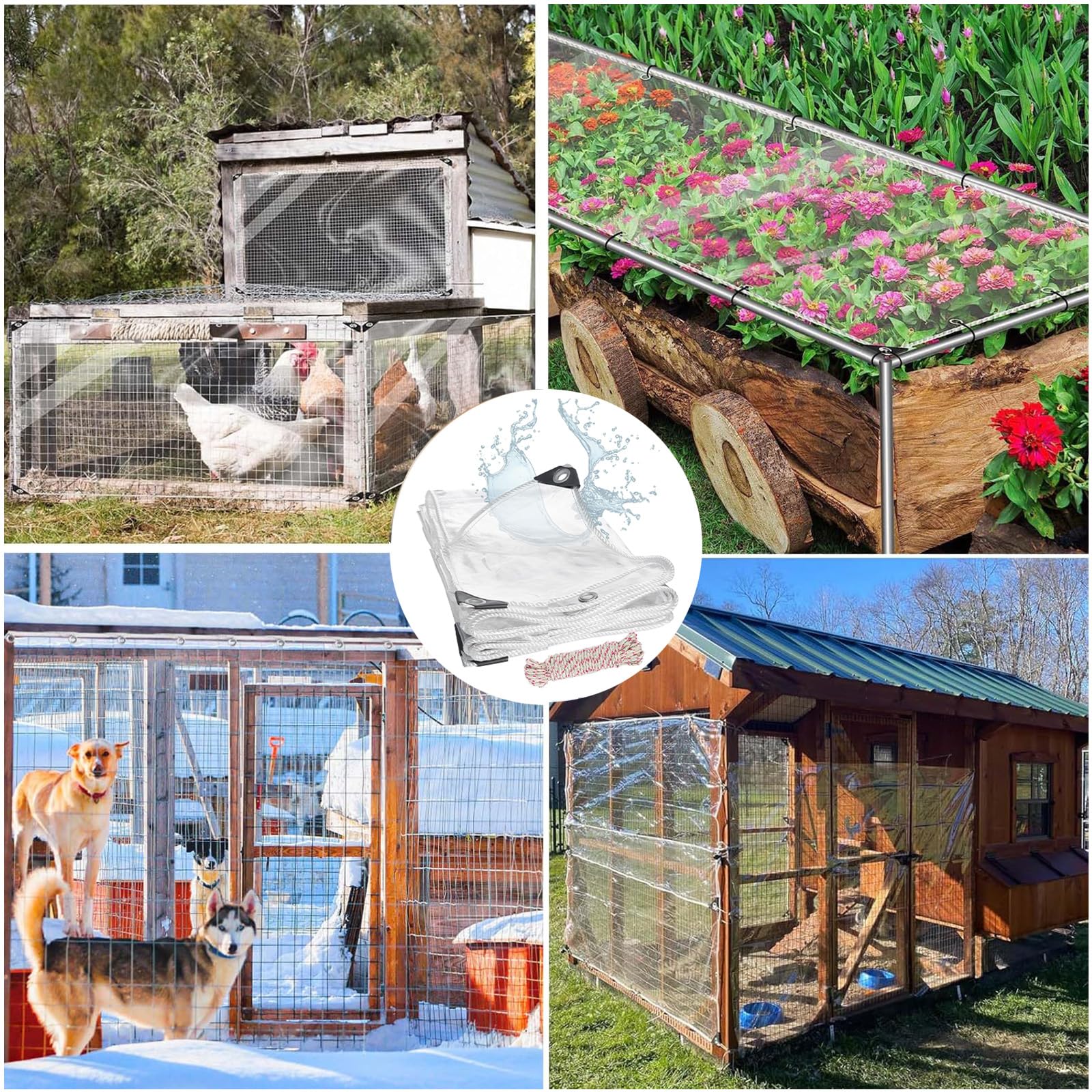 Transparente Abdeckplane, strapazierfähig, wasserdicht, 420 g/m², 2 m x 4 m, transparente PVC-Plane mit Metallösen, Winddicht, reißfest, für Garten, Pavillon, Terrasse