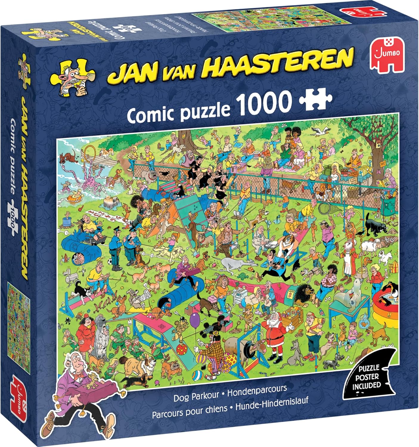 Jan Van Haasteren Dog Parkour - 1000 Piece Adults Puzzle - Large Jigsaw Puzzle for Adults - 100% Recycled Cardboard 1000Pc Comic Jigsaw, Fun Pet Theme - Dimensions 68 x 49cm