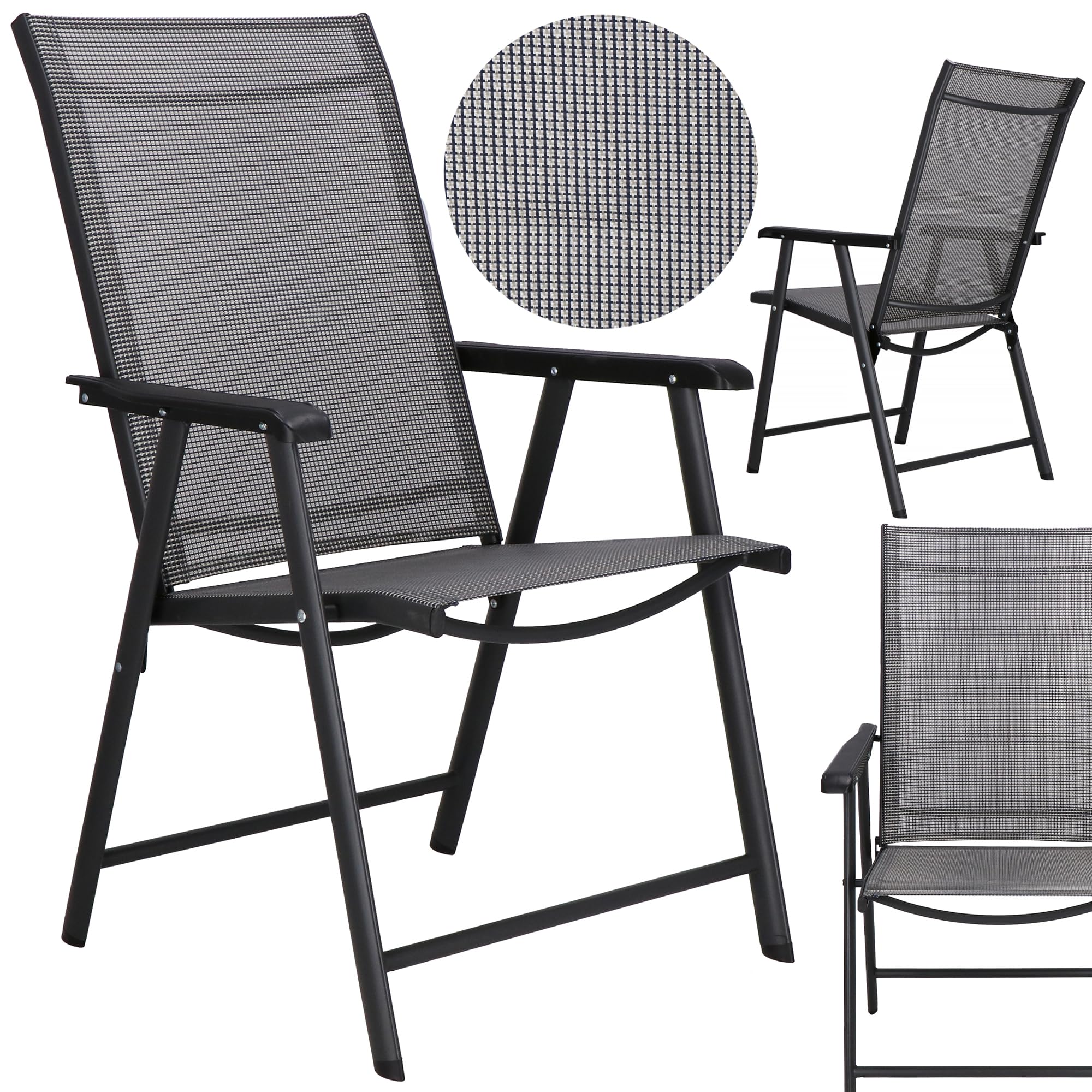 SPRINGOS Chaise de Jardin Pliante avec Accoudoirs 49x49x96 cm – Chaise de Balcon Pliable et Résistante aux Intempéries, Siège Confortable en Métal et Textilène pour Terrasse
