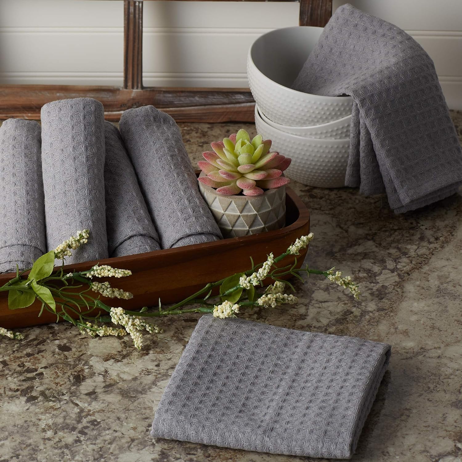 DII Recycled Cotton Kitchen Collection Dishtowel Set, 18x26, Gray, 6 Piece