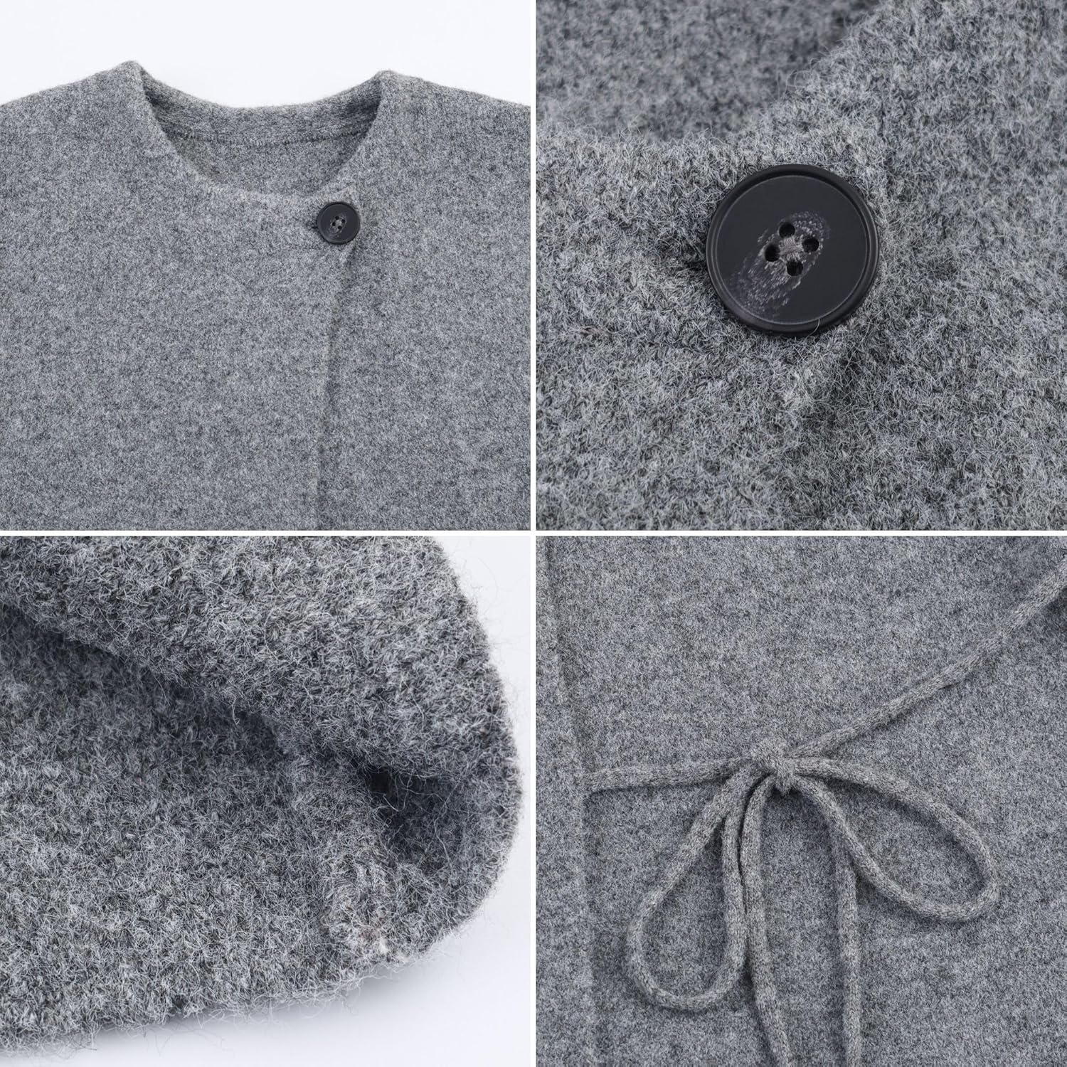 Chevara Women’s Tie Front Cardigan Sweater Elegant Crewneck Long Sleeve Solid Color Fall Knit Cape Coat