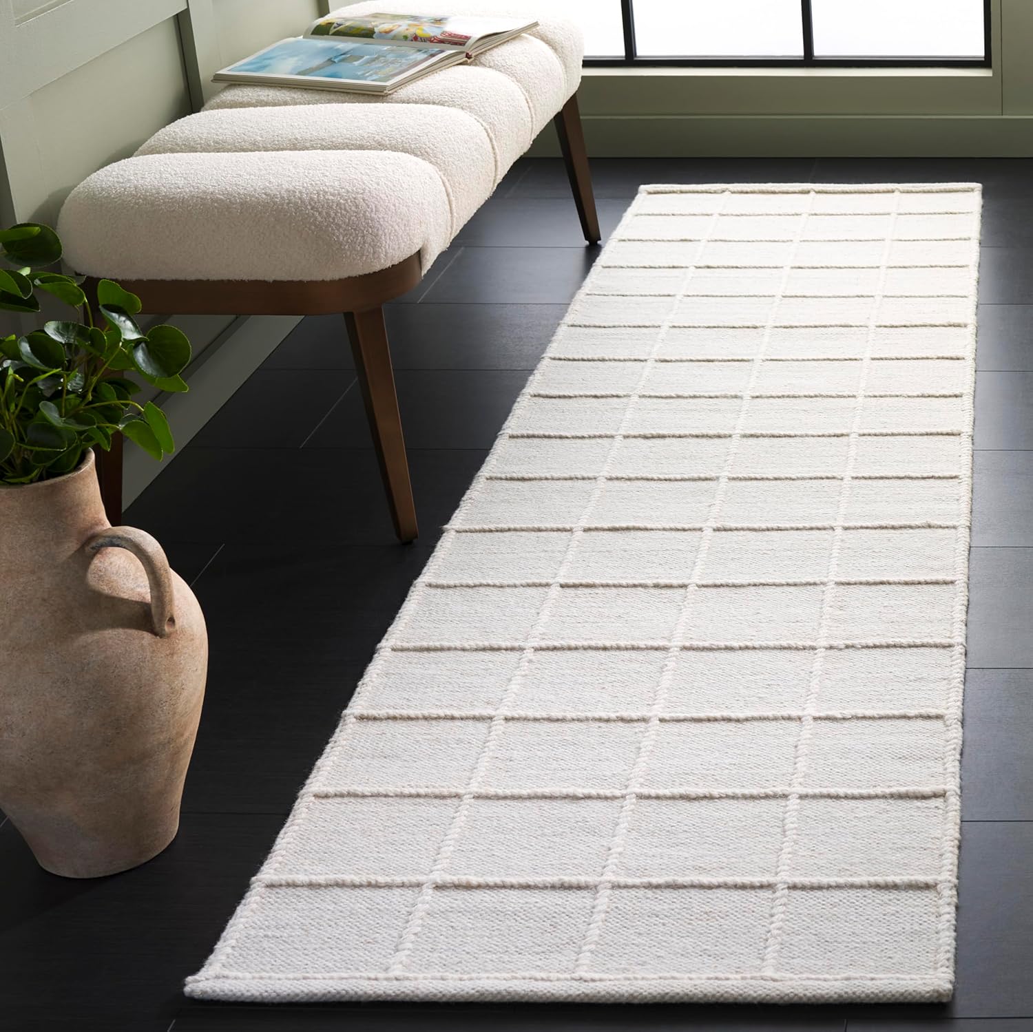 SAFAVIEH Natura Collection Runner Rug - 2'3" x 8', Ivory, Handmade Wool, Geometric Grid Pattern, Ideal for Living Room, Hallway, Foyer, Bedroom (NAT785A-28)