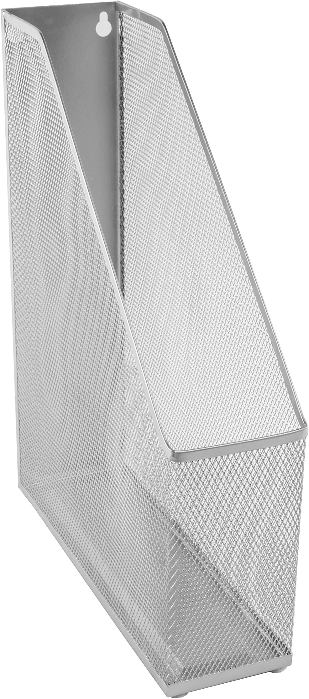 OSCO Wiremesh Magazine Rack, High-Density Steel Wire Mesh Desk File & Magazine Holder with Rubber Feet, Single Section Organiser for Files, Cookery Books, Office Storage, Silver