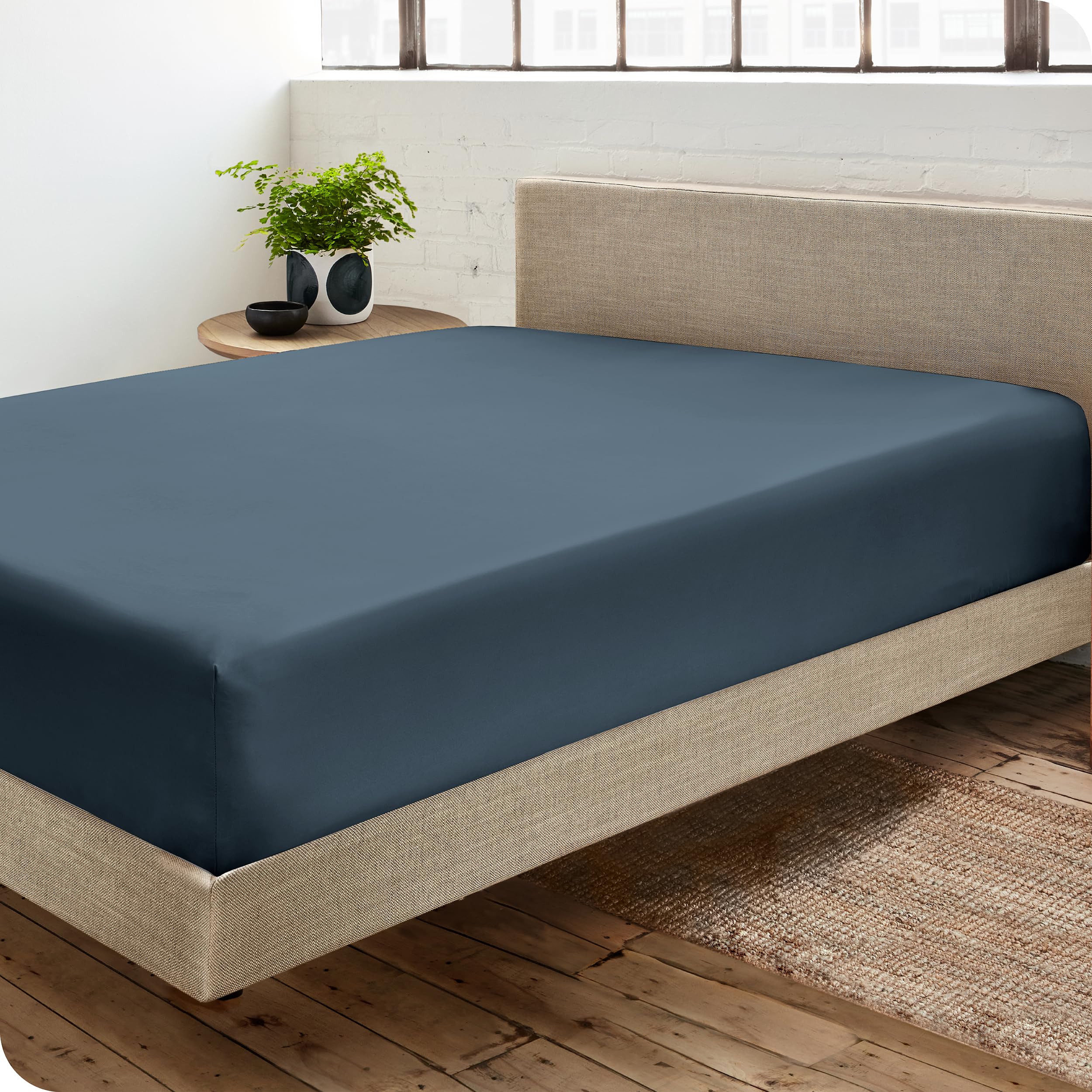 Bare Home 100% Organic Cotton Sateen Fitted Sheet - Smooth Sateen Weave - Breathable & Cooling - Hotel Luxury - Durable Fitted Sheet - Deep Pocket, Fitted Bed Sheet (Queen, Bering Sea)