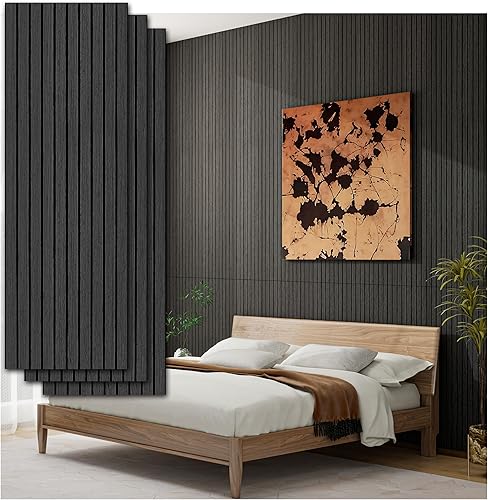 Paneles de pared acústicos para despegar y pegar, paquete de 8 paneles de listones de madera 3D insonorizados para paredestechos (43 x 11.8