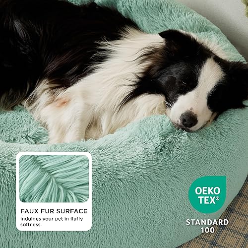 Vista 103 de Bedsure - Cama relajante para perros medianos, lavable, tipo dona, cama para gato, antideslizante, redonda, afelpada, mullida, de piel sintética
