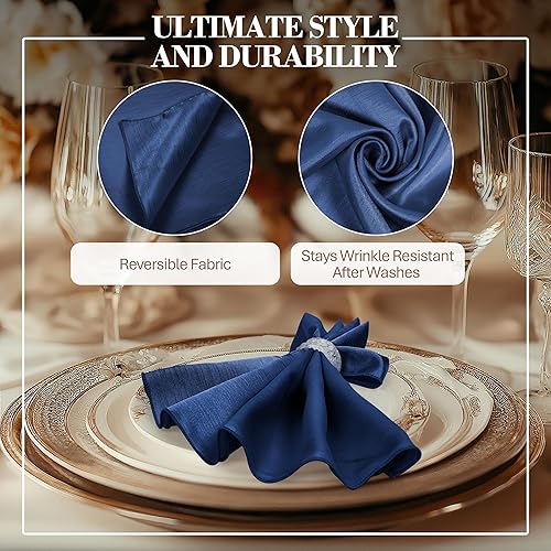 Miniatura 3 de Ultimate Textile -1 docena de servilletas reversibles Shantung Satin - Majestic - Servilletas de tela Majestic de 17 x 17 pulgadas, color azul marino