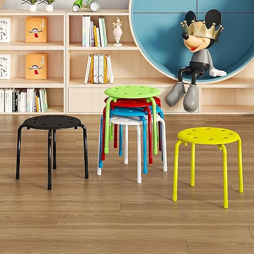 Miniatura 7 de VECELO Taburetes apilables para aula, sillas apilables portátiles de plástico de 12 pulgadas de altura con alfombrillas antideslizantes para la