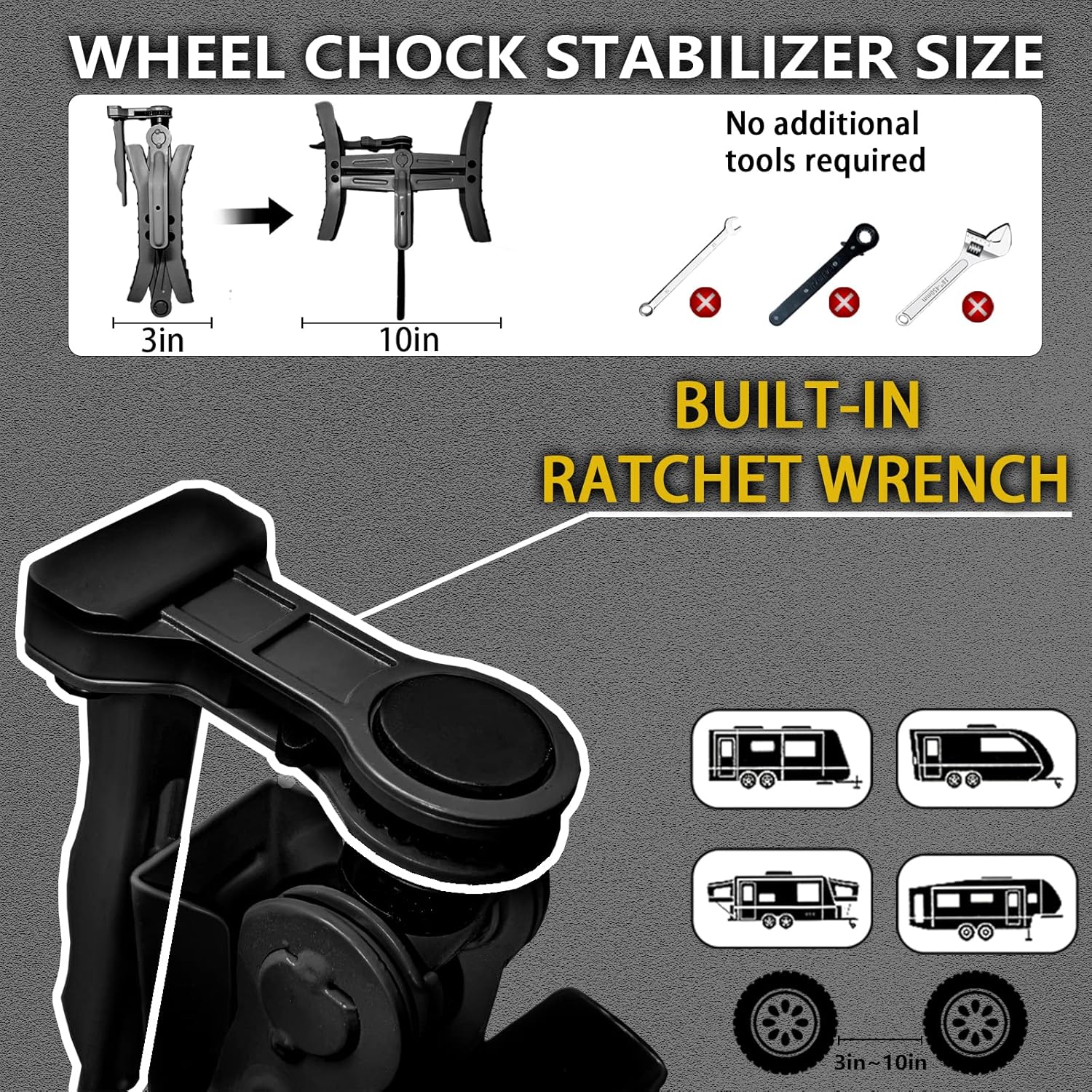 RV Wheel Chock Stabilizers,Heavy Duty Camper Tire Chock Stabilizers,Travel Trailers Wheel Chock Scissor 2 Sets with Built-in Wrench and Password Locks no Key Required (Black)