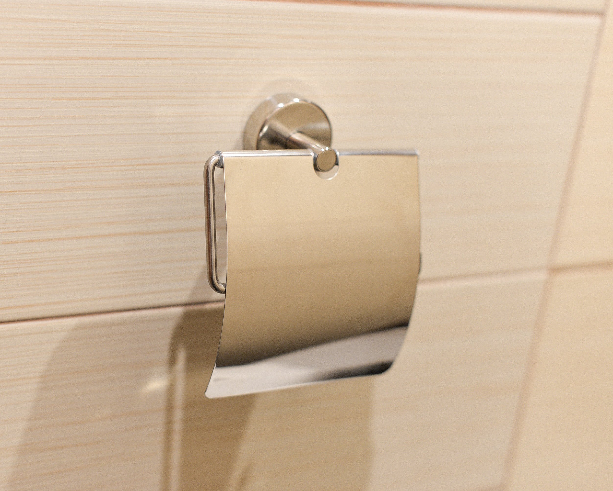 Kapitan Portarrollos de Papel Higiénico con Tapa, Acero Inoxidable AISI 304 18/10, Dispensador de Papel, Montado en la Pared, Acabado Pulido Fabricado en Europa, 20 años de garantía (Paquete de 2)
