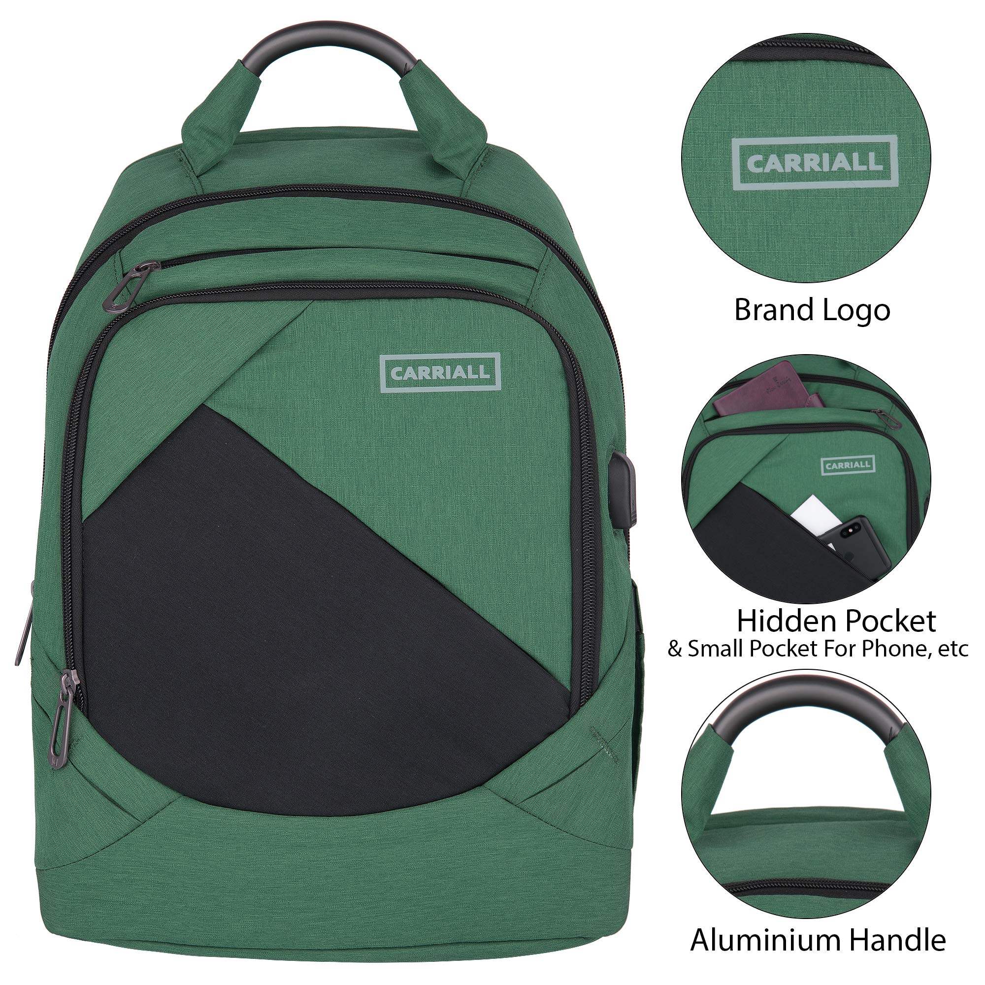 Carriall Minikin Smart Laptop Backpack with Charging Port (Green)