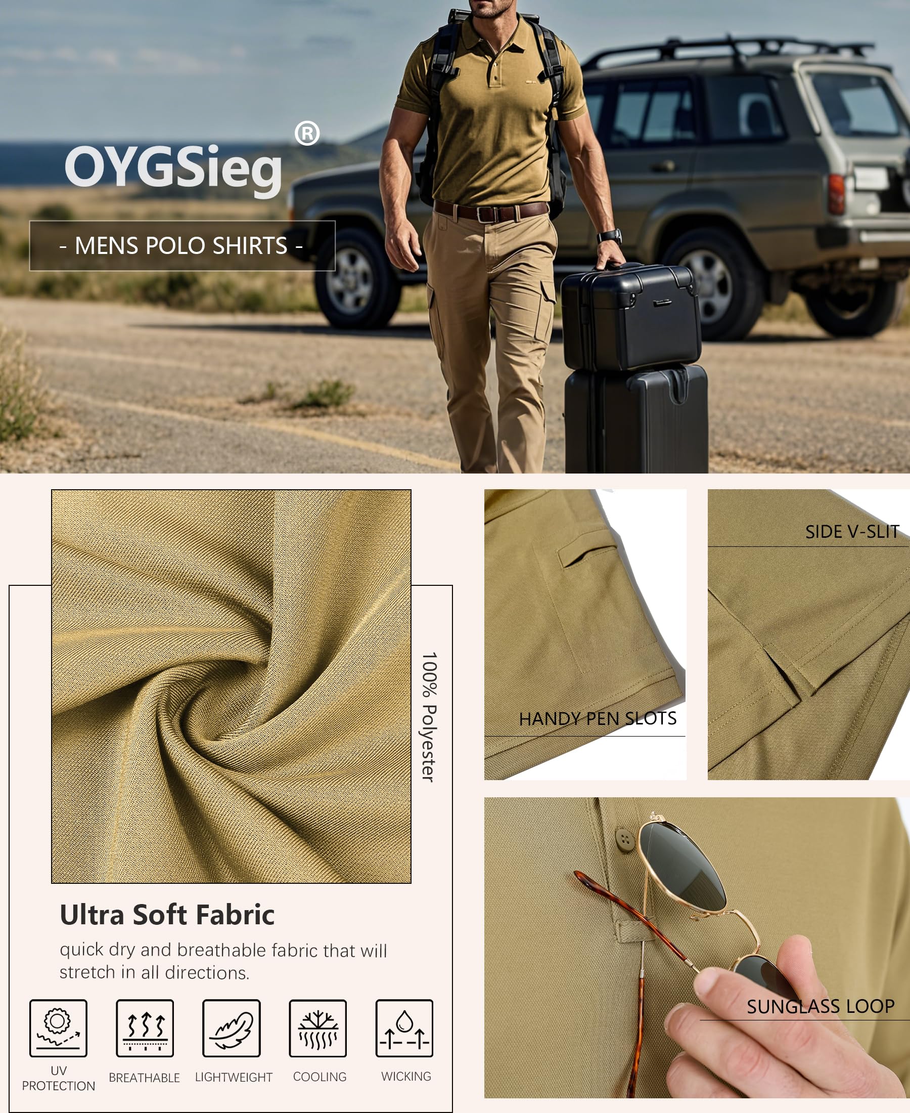 OYGSieg 5 Pack Mens Polo Shirts Quick Dry Performance Tactical Short Sleeve Golf Polo Shirts Casual Stylish Collared T-Shirts A S