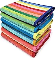 Kaufman Multi-Color Stripe Oversized Beach Towels 6 Pack - Soft Absorbent 100% Cotton 30x60 Large Towels for Pool Beach Adults Kids