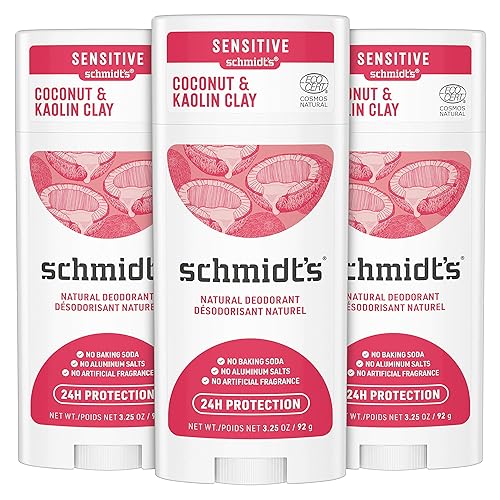 Schmidt's Desodorante natural sin aluminio para mujeres y hombres, coco y arcilla de caolín para pieles sensibles con protección contra olores