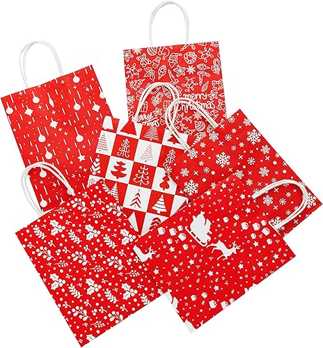 Miniatura 3 de JOYIN 24 bolsas de regalo rojas de Navidad, bolsas de regalo con 6 diseños para regalos de fiesta de Navidad, bolsa de regalo de envoltura