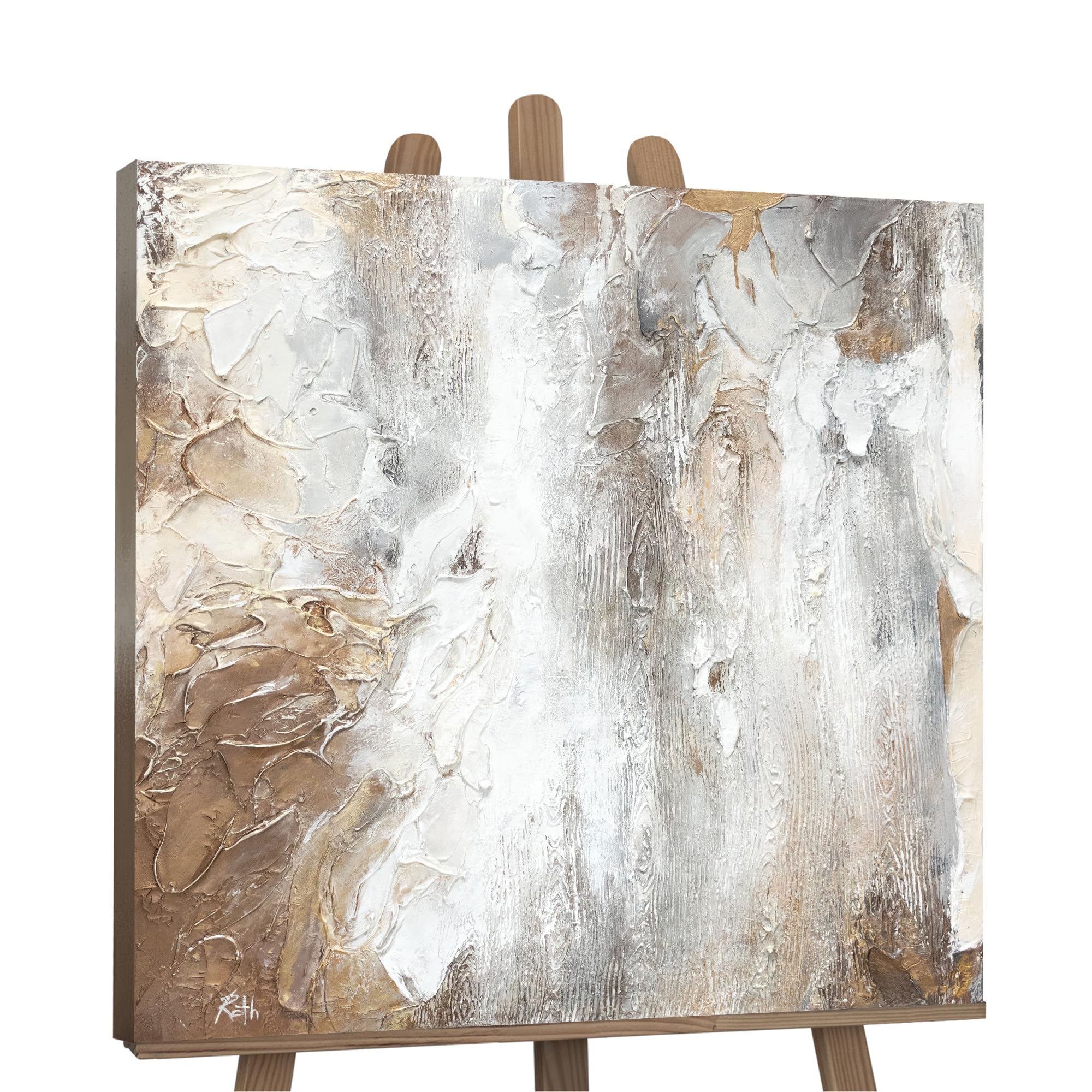 YS-Art Abstrakt Acrylbild Weisheit handgemalt Bild Farbe weiß gold