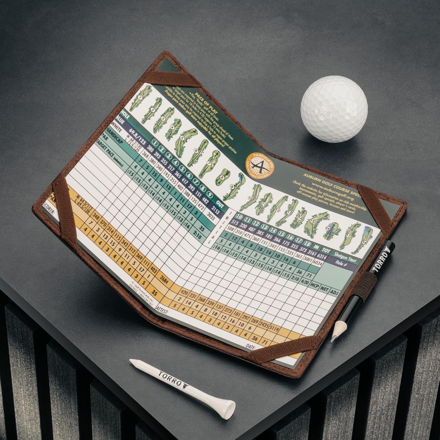 TORRO Regular Golf Scorecard Holder – Genuine Leather Golf Score Card Wallet with Card Slot and Pencil Loop