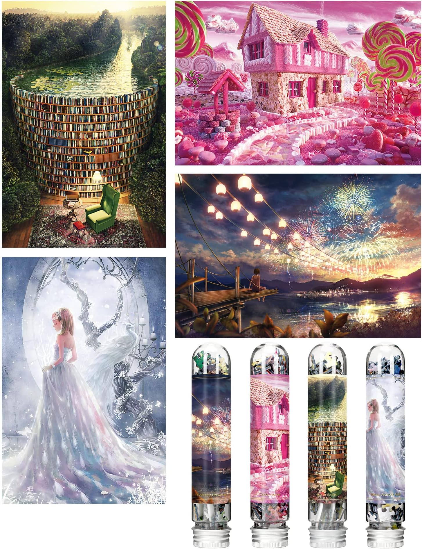 Mini Jigsaw Puzzles for Adults (4 Packs) Double-Sided Puzzle with Reference Blueprint, Micro Puzzle, Comes with Tweezers for Small Puzzles, Suitable As a Gift (4 pcak -1)