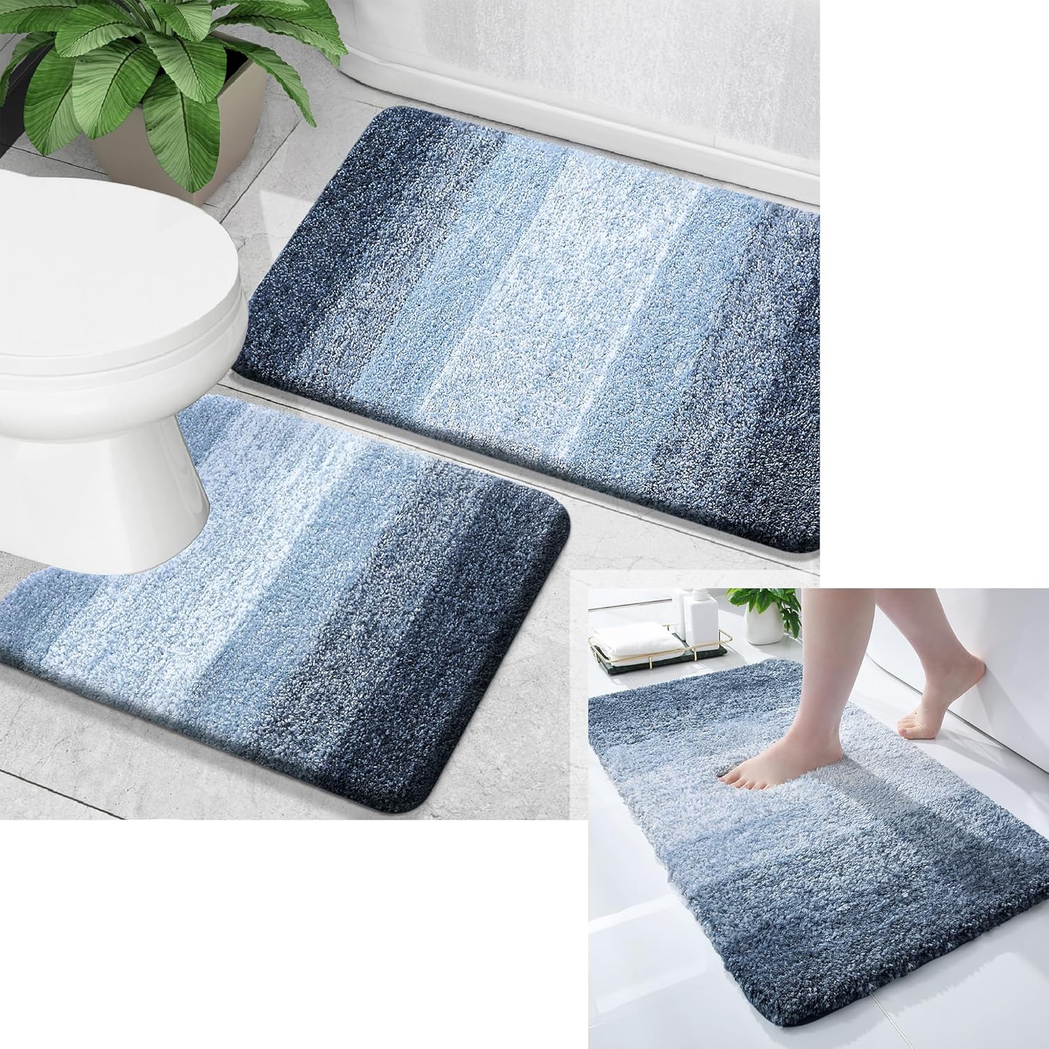 OLANLY Ombre Bath Rug and Toilet Rugs UShaped, Bath Rug