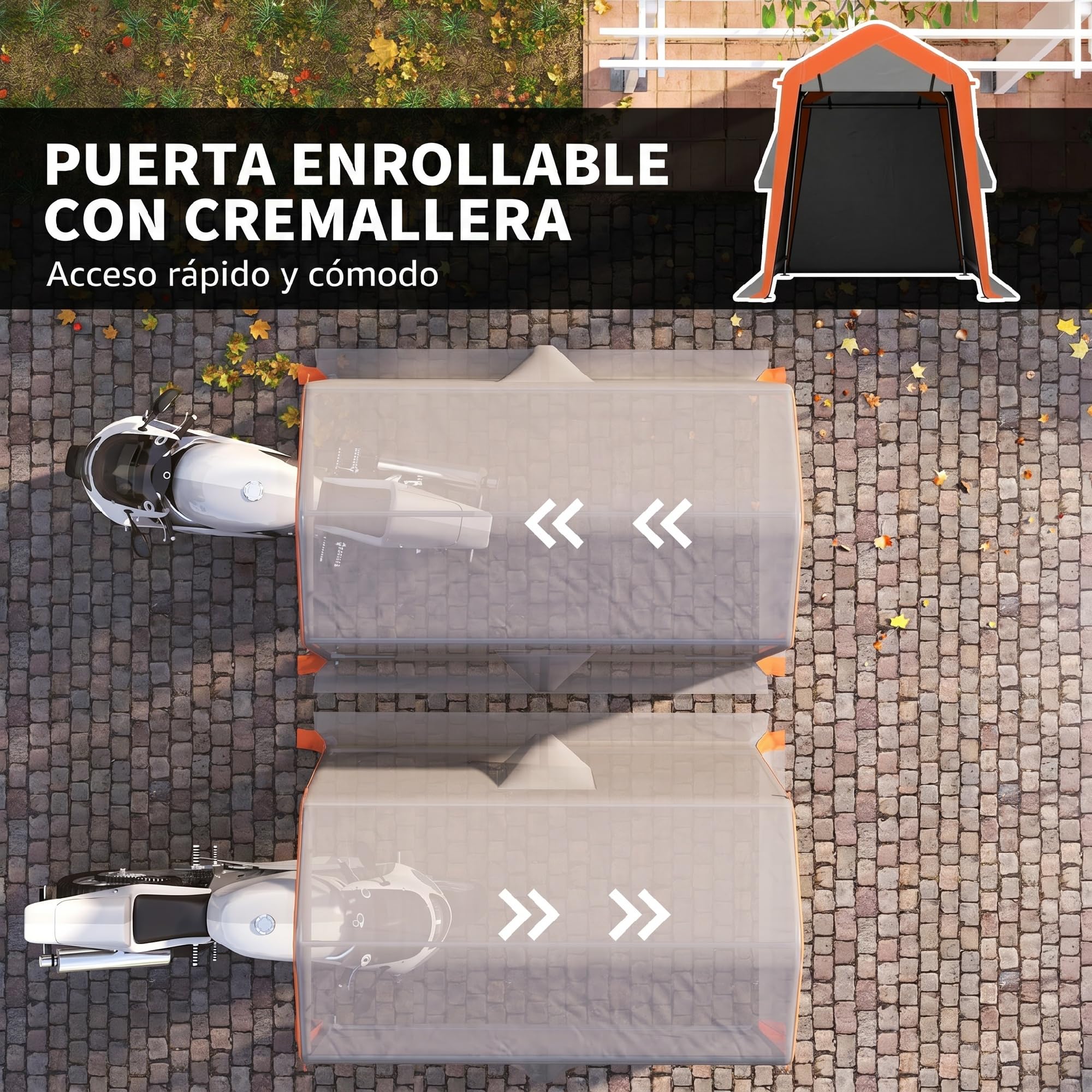 Outsunny Carpa Garaje Portátil 2,4x1,8 m, Garaje Exterior para Coche Impermeable con Puerta Enrollable con Cremallera, Ventanas, Estructura de Metal Galvanizado, UPF30+, Gris Claro