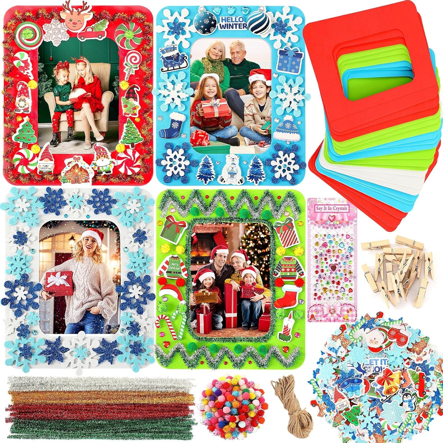 SANNIX 12 Sets Christmas Photo Foam Picture Frame Craft