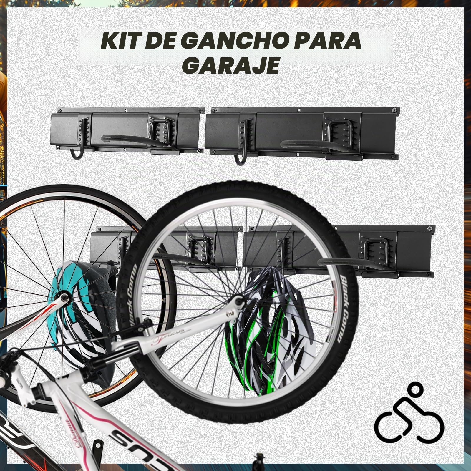 Soporte de pared para bicicletas de garaje, 6 soportes para bicicletas y 6 ganchos para casco, carga máxima de 270 kg, 160 cm