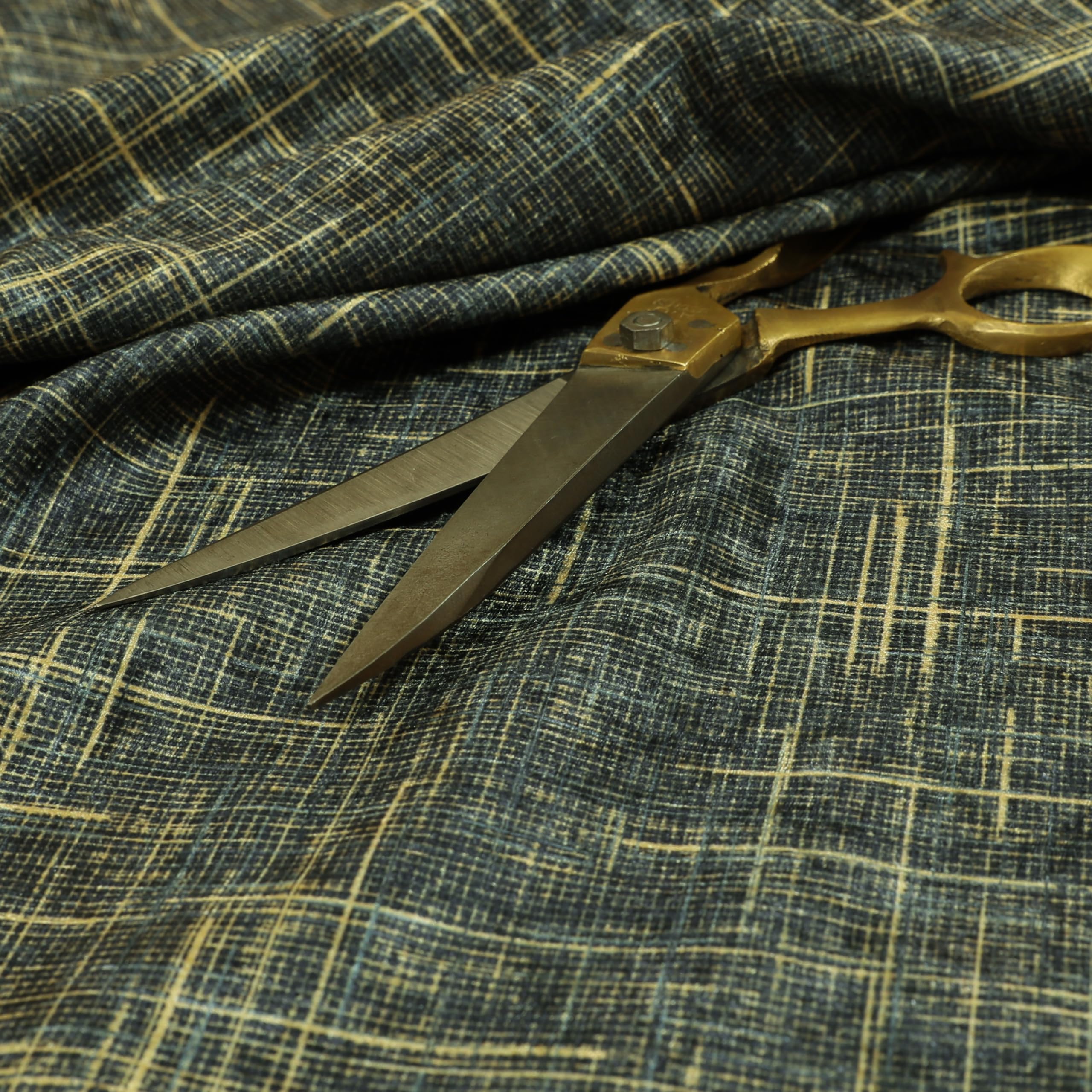 Redbrick Mill Fabrics Flame Retardant Semi Plain Abstract Pattern Navy Blue Shiny Velvet Upholstery (1 Metre) โ image 1