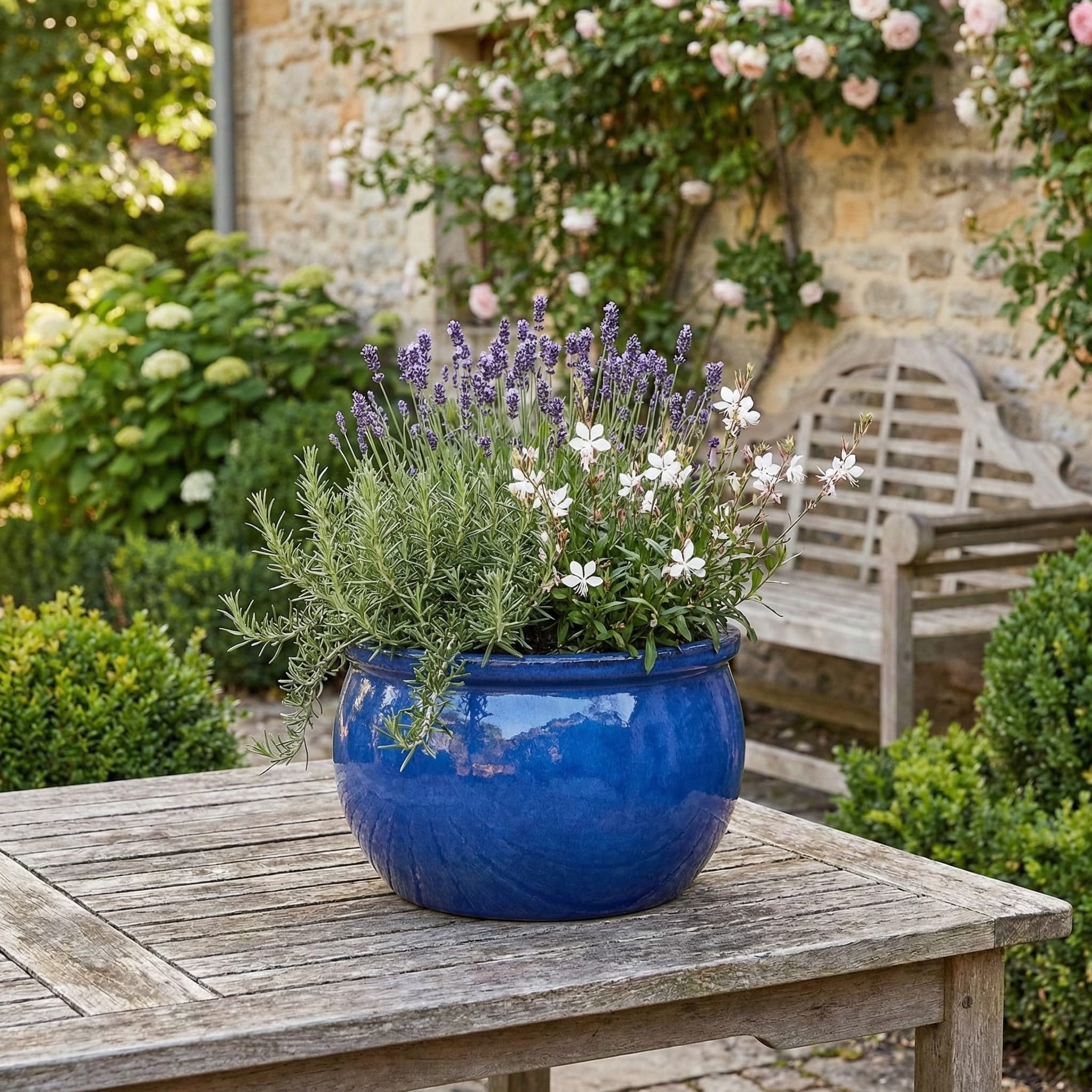 Teramico Premium Keramik-Pflanzschale Garten (Royal Blau, 46cm x 26cm) | Unsere Premium Keramik Pflanzgefäße sind absolut frostfest, sehr hochwertig und in diversen Größen und Farben verfügbar.