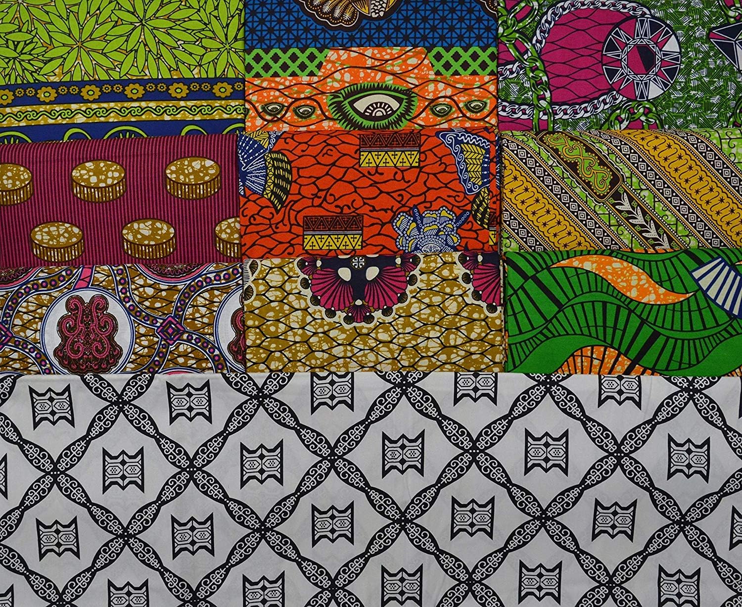 African Wax Prints Cotton Jelly Roll Fabrics for Sewing, Quilting, Patchwork Bundles, Ankara Material Squares 10x - (51cm x 58cm)/(20" x 23")
