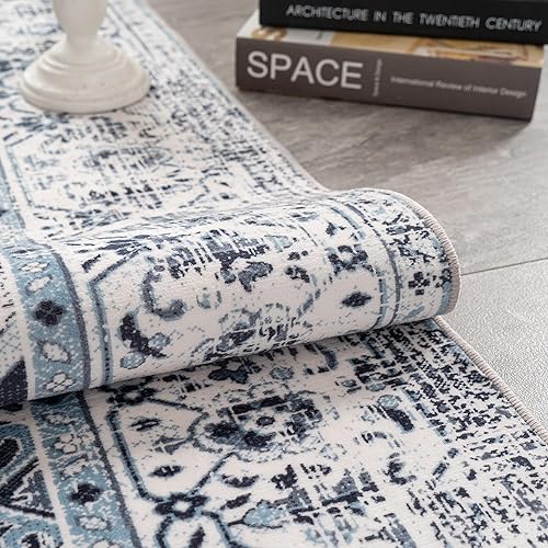 Miniatura 8 de Syalife Alfombra lavable vintage, 8 x 10 pies, alfombra para sala de estar con parte trasera antideslizante, medallón ultrafina, no desprende