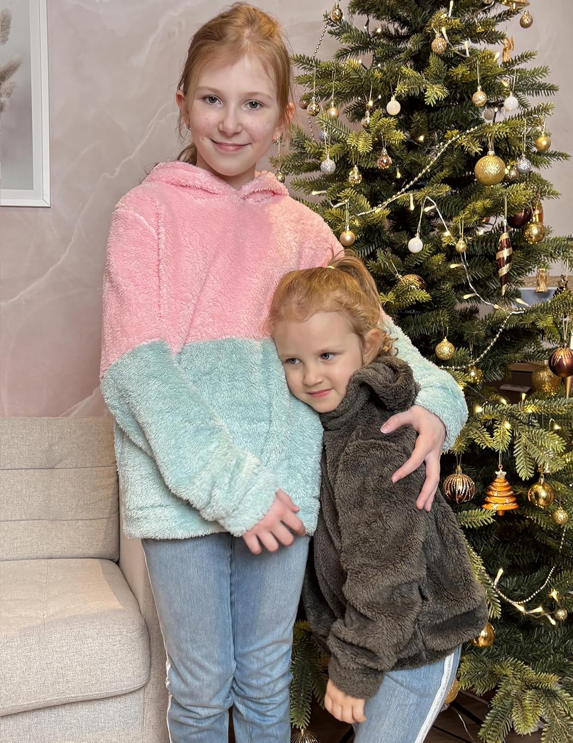 Arshiner Girls Fuzzy Fleece Hoodies Casual Sweatshirt Sherpa Pullover with Kangaroo Pockets - Image 2