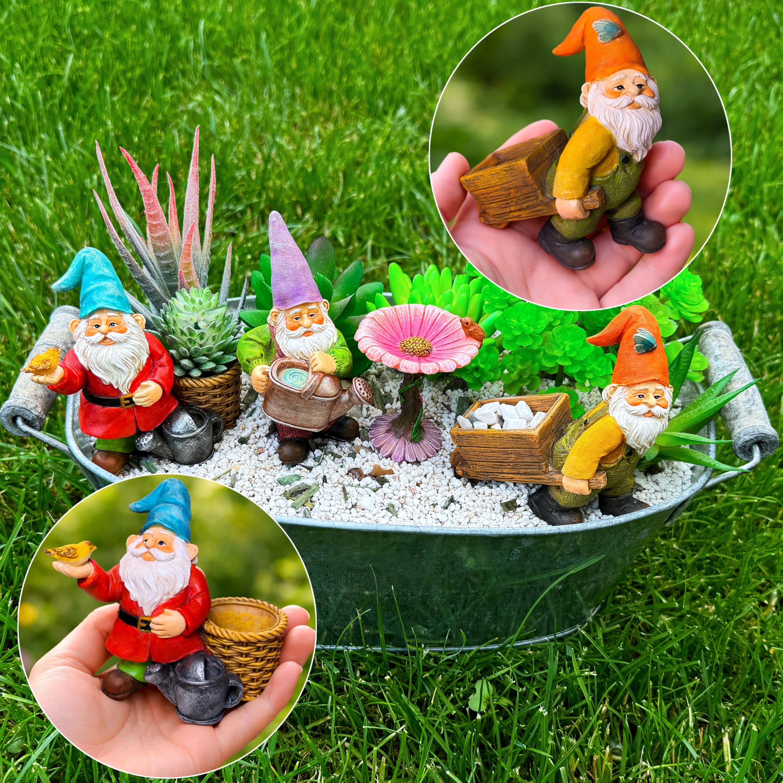 Gnomy 庭の小人像セット Mood Lab Miniature Gardening Gnomes Set of 4 pcs - 3,1-3,7 Height