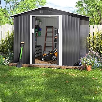 JAXPETY Large Storage Shed, Metal Sheds & Outdoor Storage, Outdoor Shed with Air Vent Lockable Door, Sheds & Outdoor Storage Tool Shed for Backyard Garden Patio Lawn (8X8 FT)