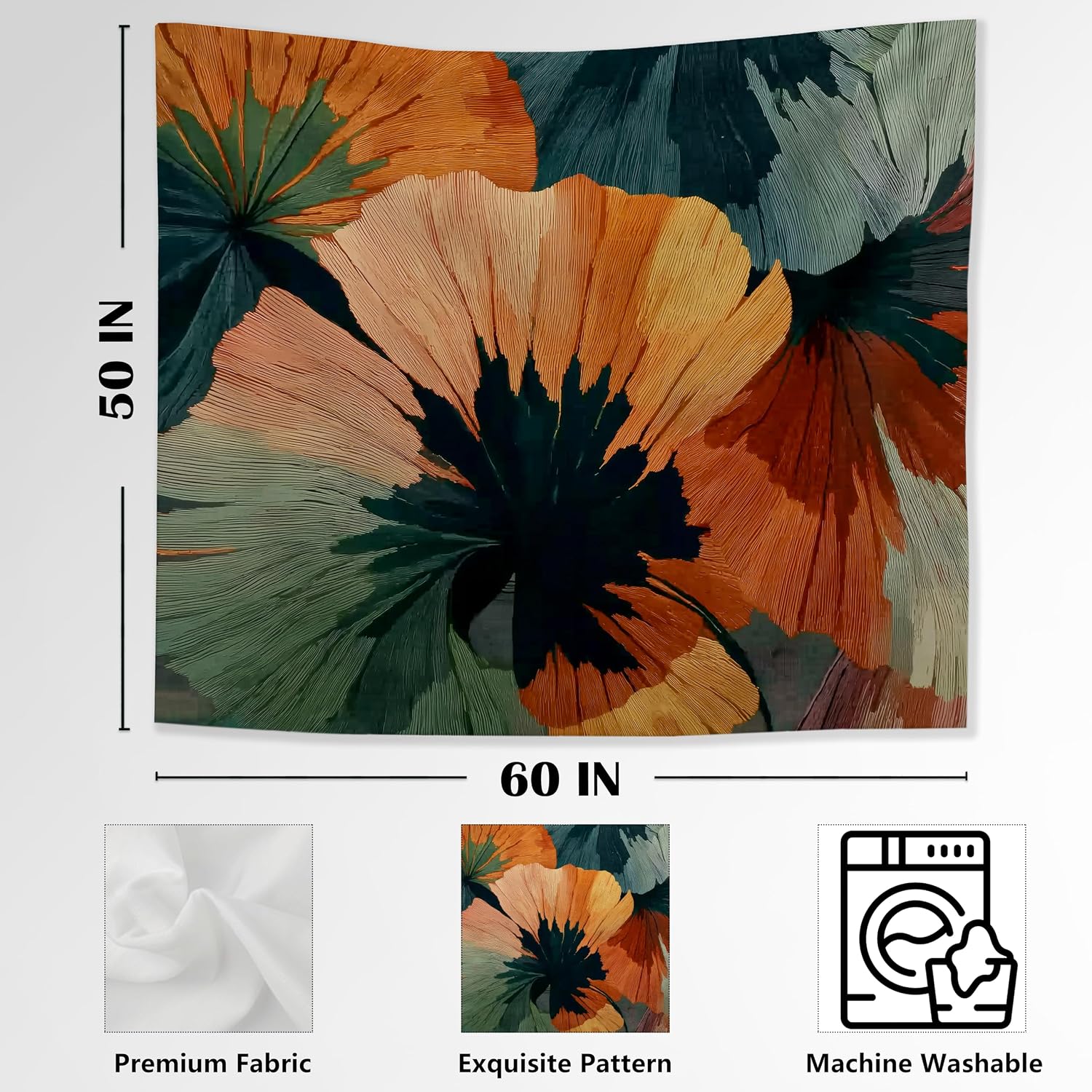 WDSFHYJK Modern Abstract Boho Floral Tapestry Wall Hanging, Mid Century Modern Orange and Green Flower Wall Tapestry Backdrop for Bedroom Living Room Home Decor, 50x60 Inch