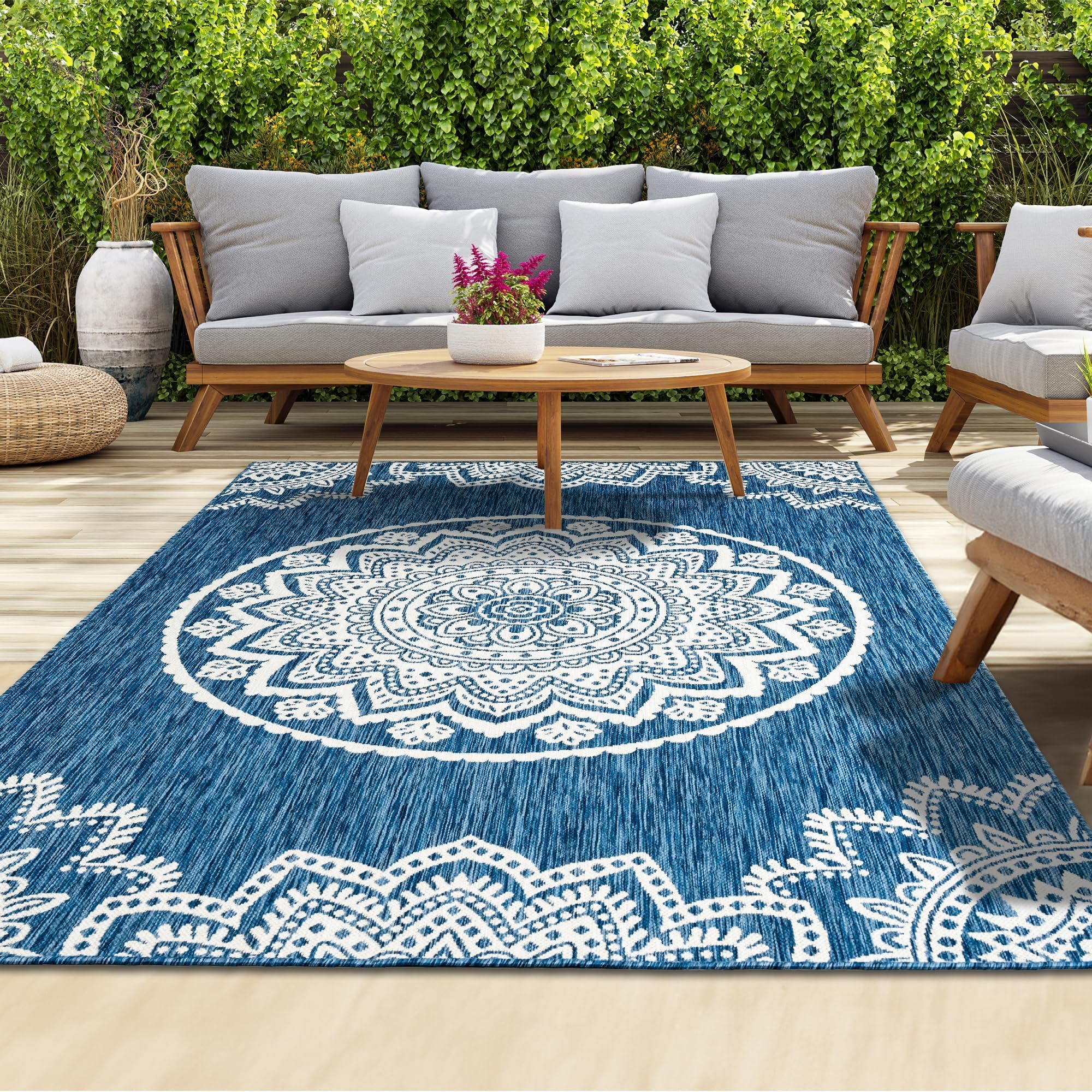 homeart Outdoor Rug - Easy-Clean, Durable, Stain-Resistant, Weather & UV Resistant Indoor & Outdoor Rugs for Porch, Deck, Balcony, Garden, Picnic and Patio | Bellis Green - 80x150cm — view 54