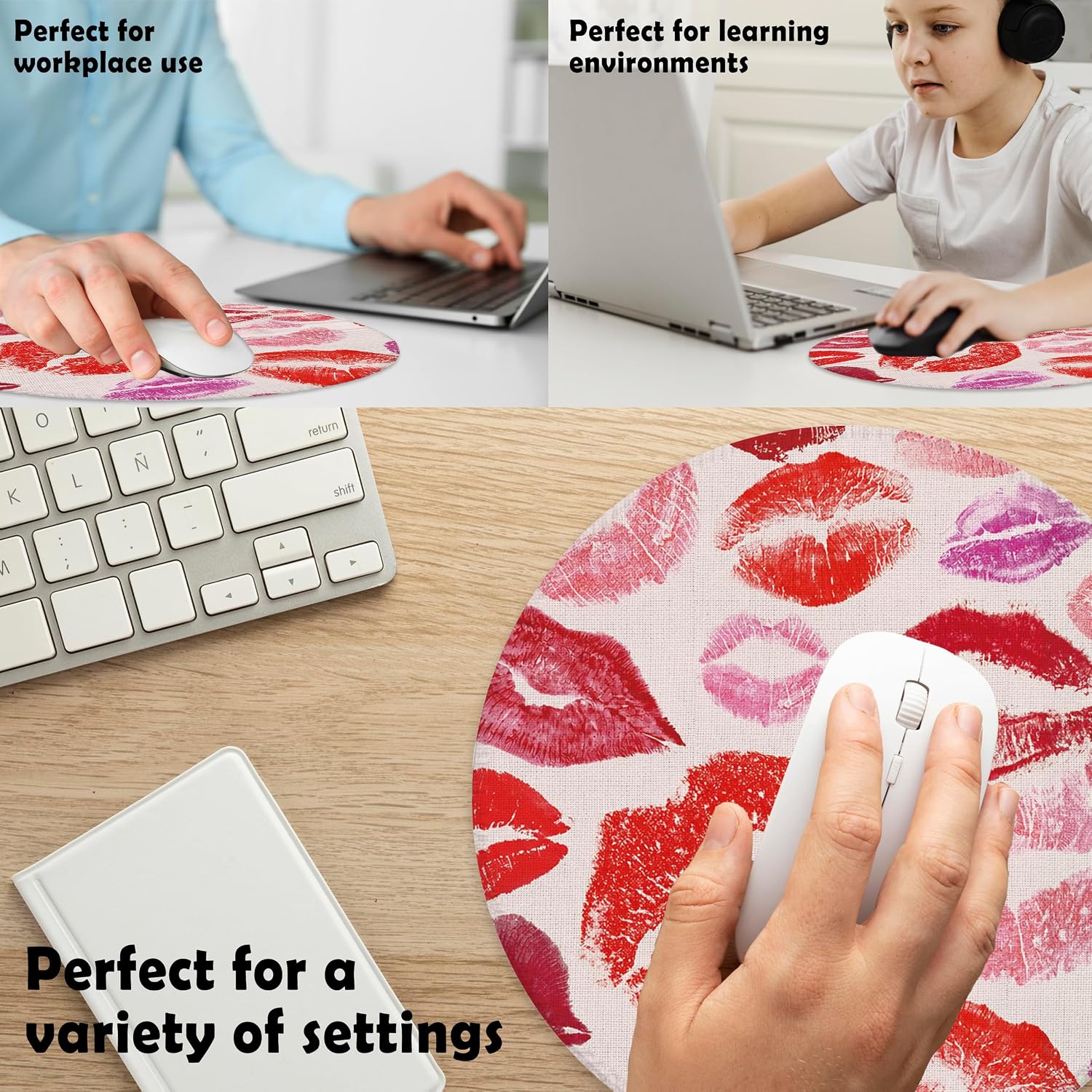 Hot Pink Preppy Girly Lips Mouse Pad for Desk 7.9x7.9 Inch image 4