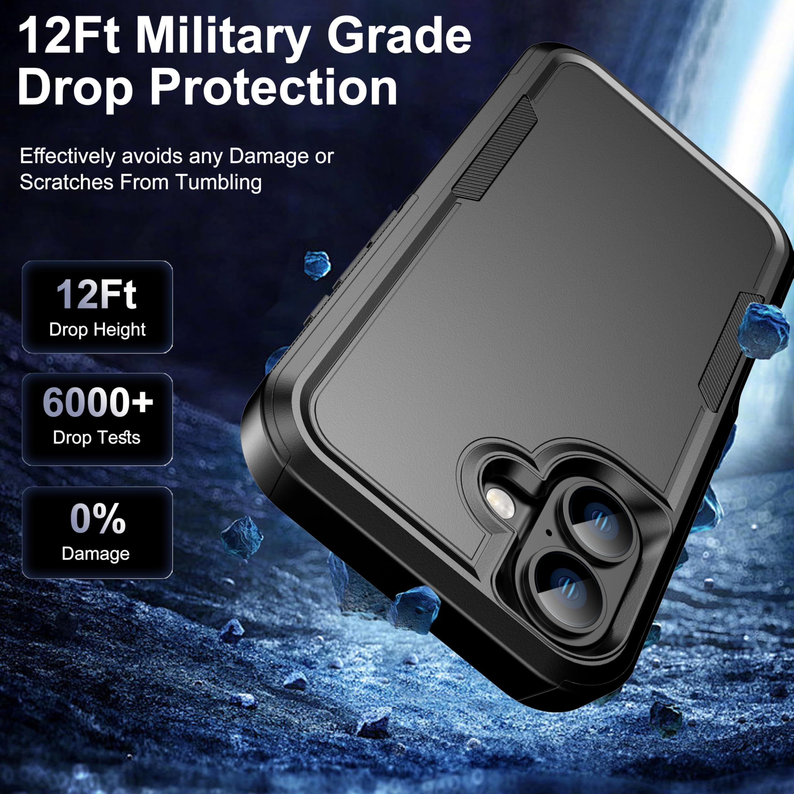 for iPhone 16 Case [Shockproof] [Dropproof] [Heavy Duty Protection] [Pocket-Friendly] Slim & Tough Non-Slip Protective Phone Cover for iPhone16 6.1inch, Black