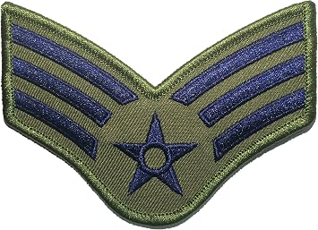 Senior Airman Chevrons Rank US Air Force USAF Military U.S. Army Morale Applique Embroidered Sewing Iron on Emblem Badge Patch - Olive Drab 1 Piece Iron-Airman-OD