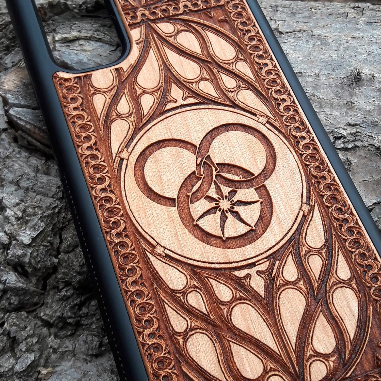 Wheel of Time Laser Engraved Wood Case Fits iPhone 17, 16, 15 Pro Max Mini & Galaxy S26, S25, S24 Ultra Plus – Eco-Friendly, Slim, Durable Wooden Phone Cover