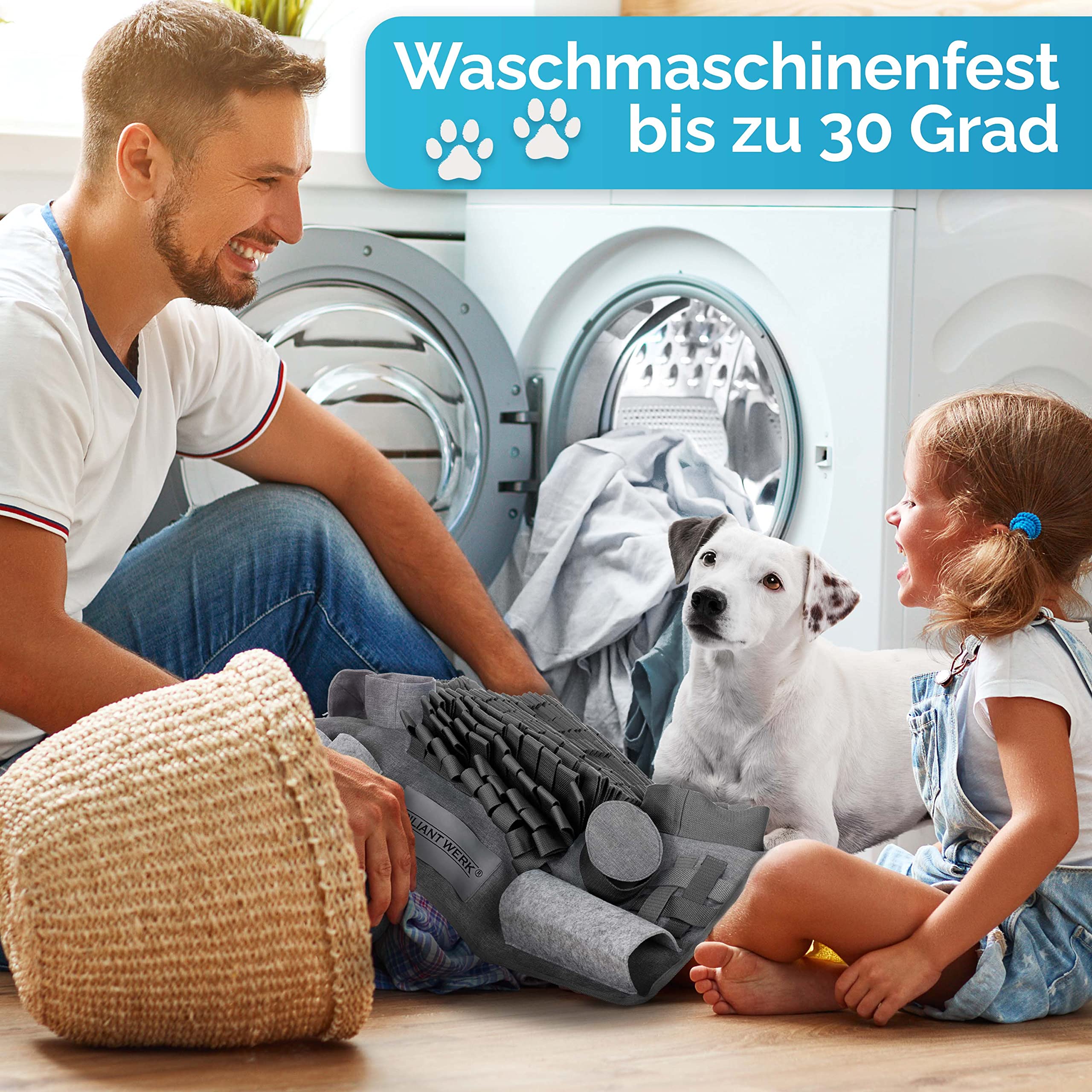 Briliantwerk®️ Schnüffelteppich Hund – Extrem widerstandsfähiges Material - 10 Trainingselemente und 3 Schwierigkeitsstufen – Das Intelligenzspielzeug für Hunde jeder Größe (Grau)