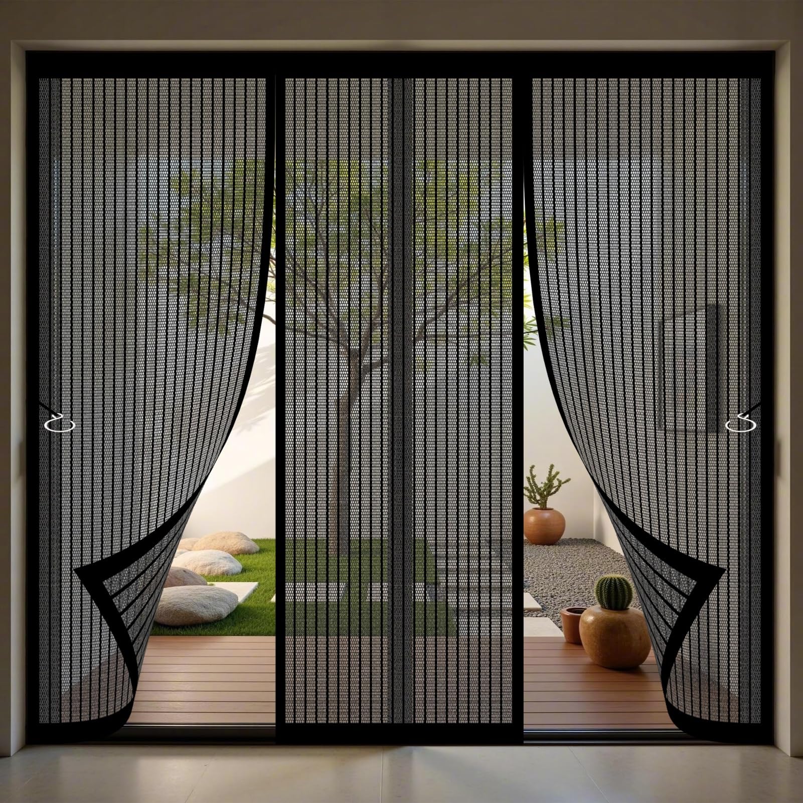 Magnetic Door Screen 174 x 265 cm Keeping Out Flies & Bug, Keep Fresh Air in Heavy Duty Bug Mesh Curtain Kid and Pet Friendly for Living Room, Bedroom, Black