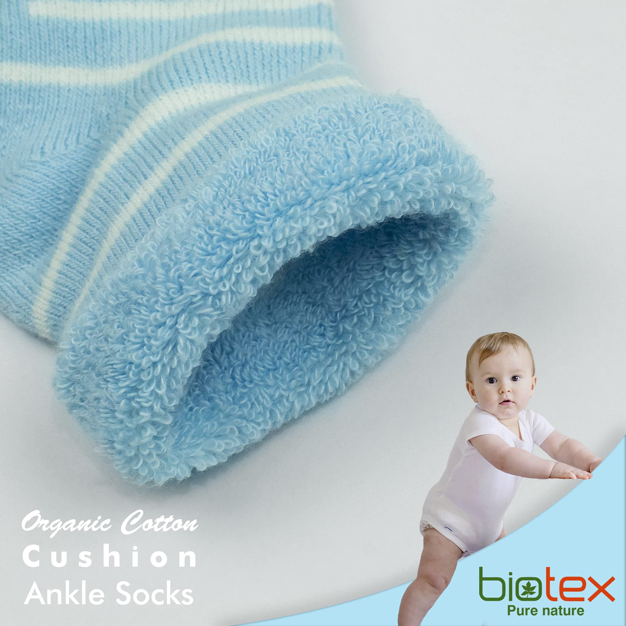 BIOTEX 3 Pairs Baby Girl and Boy Organic Cotton Socks in Gift Box, Cushion, Newborn Infant Toddler Terry Socks, 0-12 Months