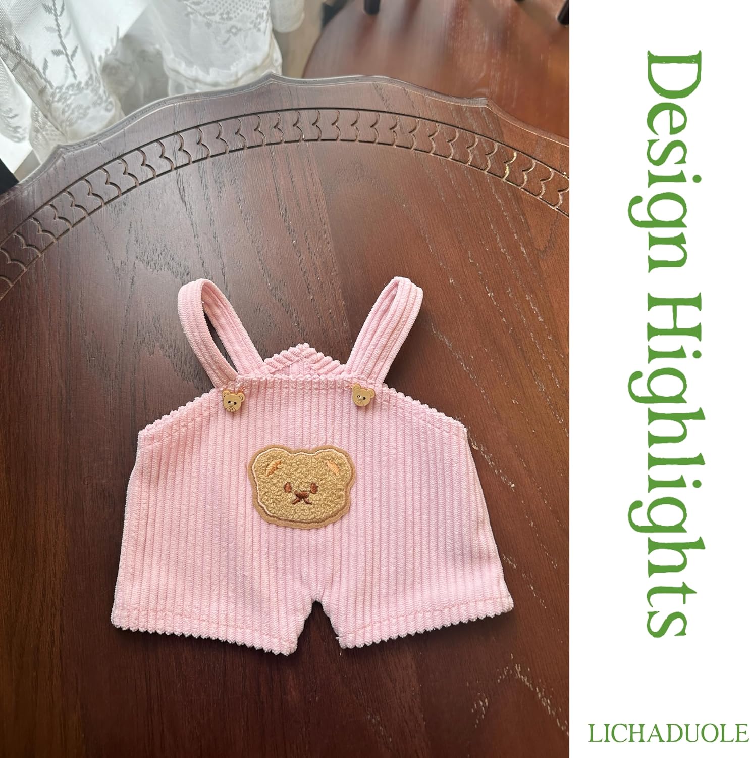 9-12"/30cm Teddy Bear Overalls Plush Animal Costume - Pink Corduroy Romper Bartholomew Bear Clothing（NO Doll）