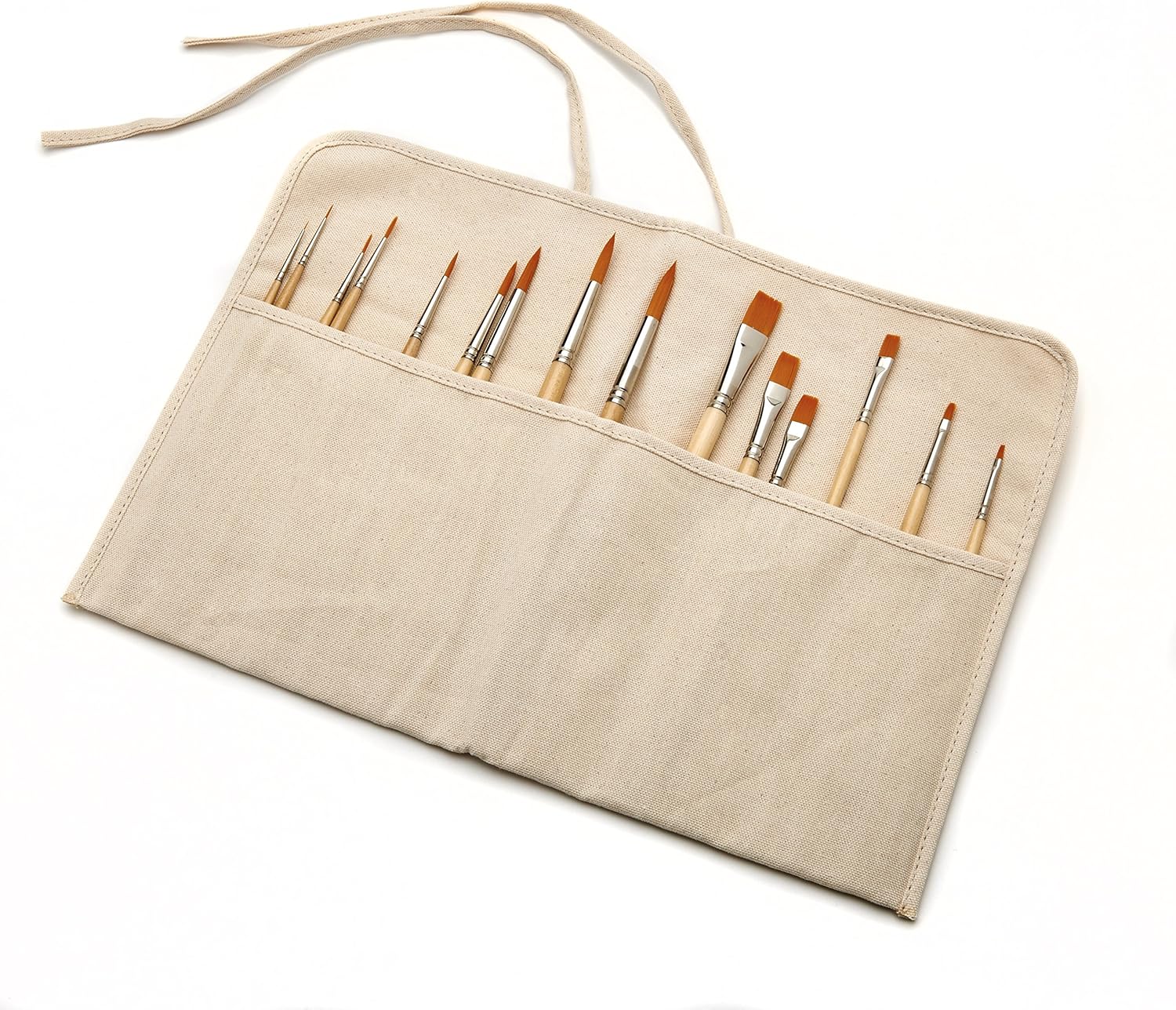 AIT Art Paint Brush Set - 15 Paint Brushes - Rounds, Flats - Handmade in USA for Trusted Performance with Oil, Acrylic, and Watercolor - Includes Canvas Brush Holder