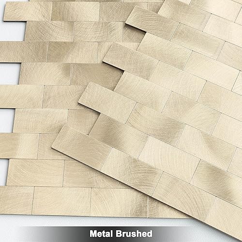 Miniatura 9 de BeNice Paneles de azulejos de metal para salpicaduras de muro, azulejos de baño para despegar y pegar, azulejos de baño para despegar y pegar (oro