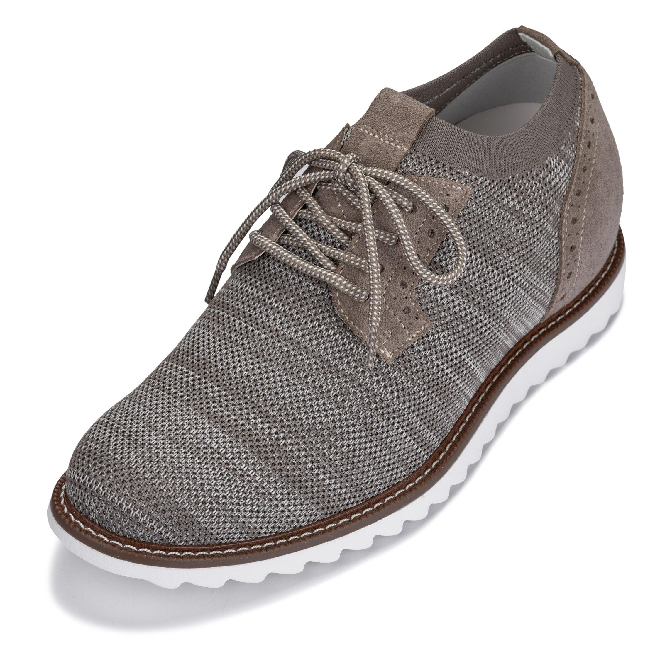 CALTO Men's Invisible Height Increasing Elevator Shoes - Camel Brown Lightweight Lace-up Casual Derby - 3.2 Inches Taller - J1506 - Size 9 D(M) US