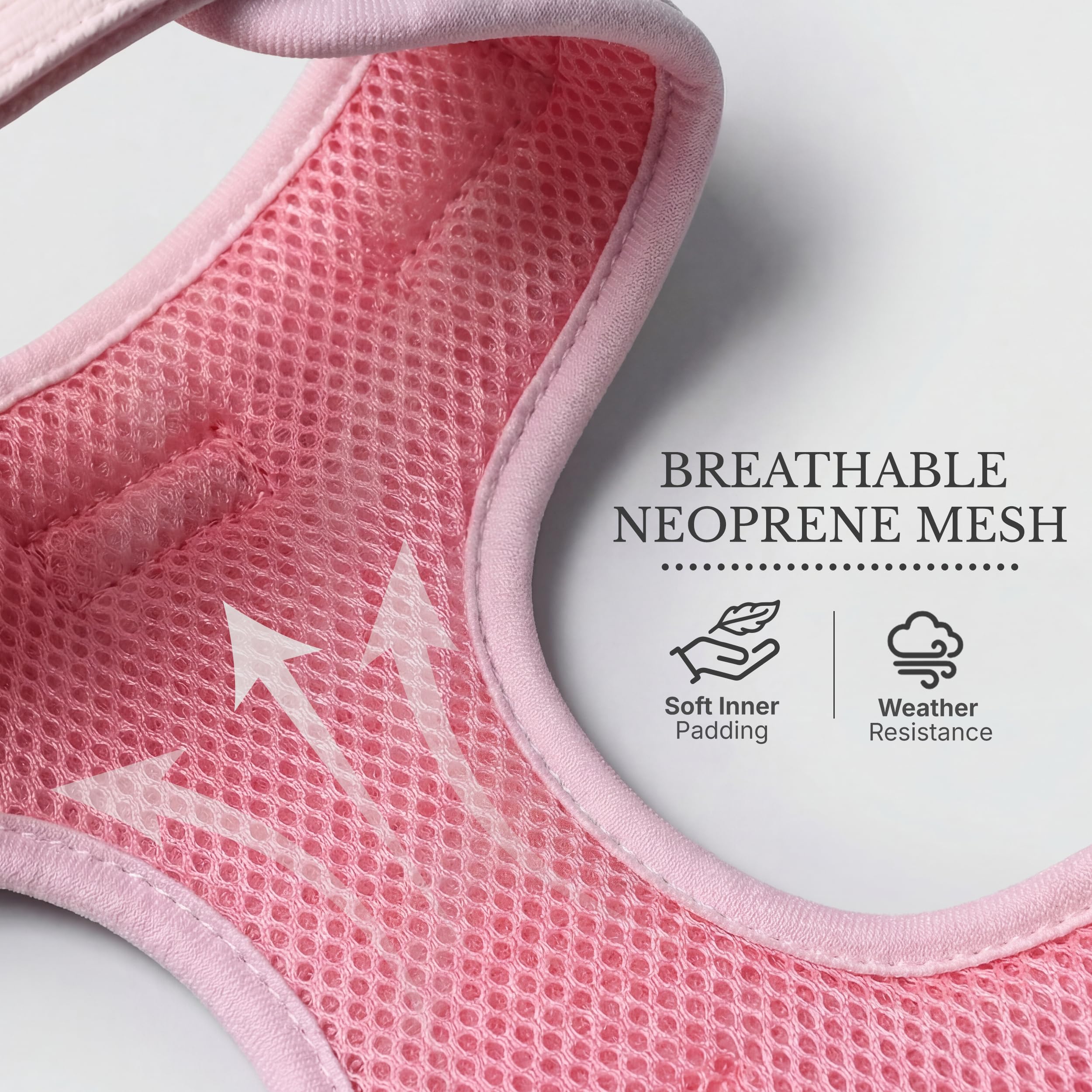 Arnés de neopreno sin tirones para perro extra pequeño, cuello (8.6-12.2 pulgadas), diseño de malla suave ajustable, color rosa S, ligero, sin estrangulamiento, comodidad a prueba de fugas