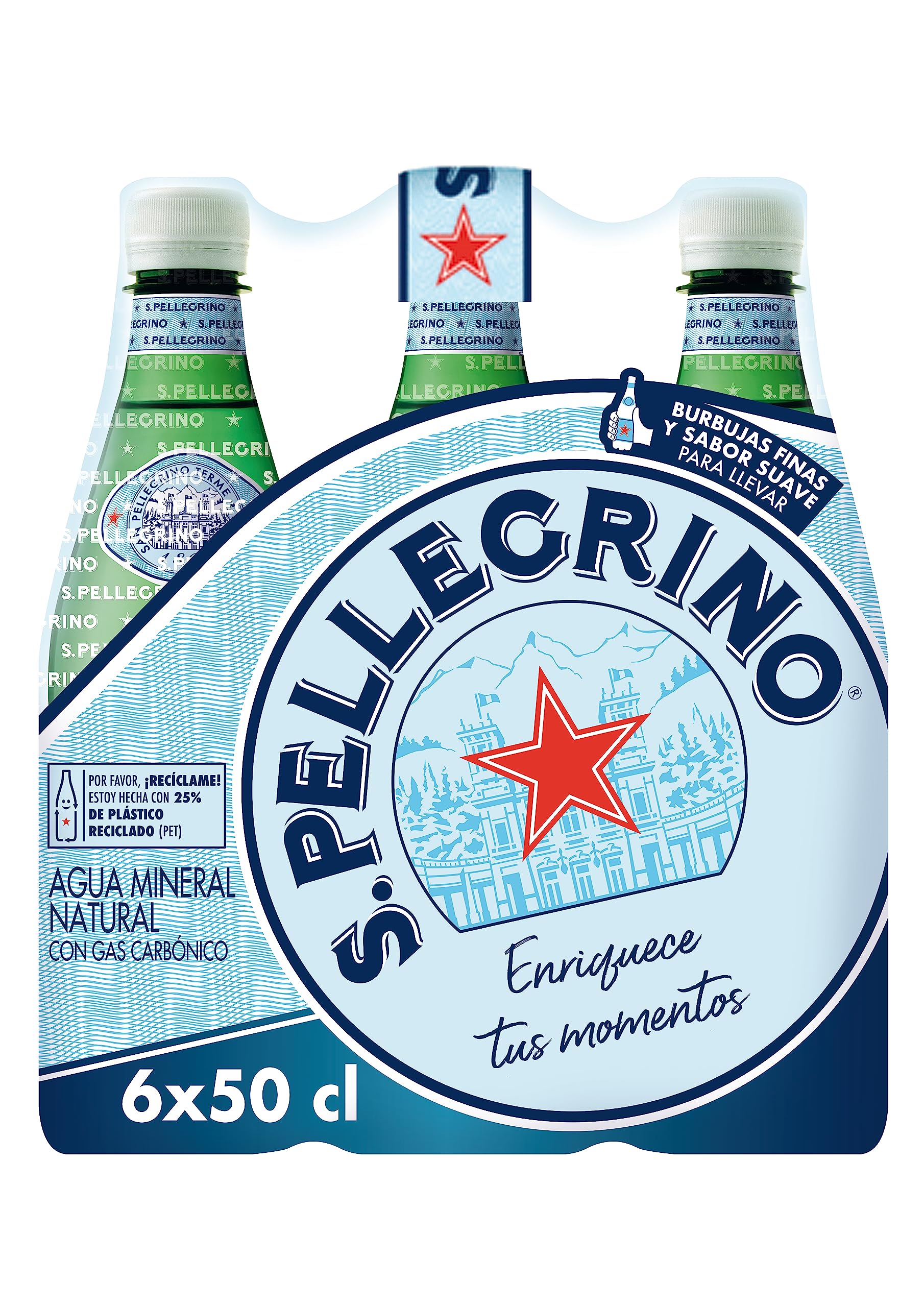 S. Pellegrino Agua Mineral Natural con Gas 4 Packs de 6 x 50cl, 24 botellas