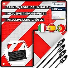 ATHELON® 3in1 Warntafel für Italien, Spanien & Portugal - Reflektierendes Warnschild inklusive 4X Spanngurte & Schutzhülle - Hochwertige Warntafel Italien für Fahrradträger & Wohnmobil